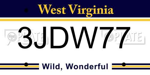 3JDW77 West Virginia License Plate