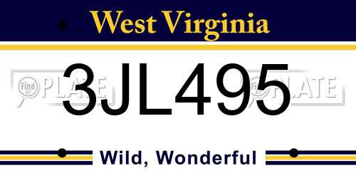 3JL495 West Virginia License Plate