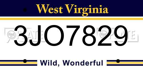 3JO7829 West Virginia License Plate