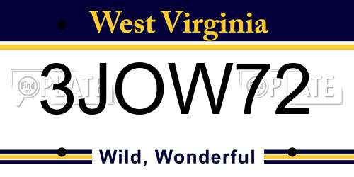 3JOW72 West Virginia License Plate