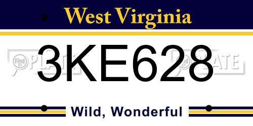 3KE628 West Virginia License Plate