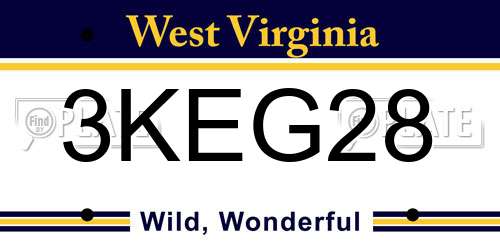 3KEG28 West Virginia License Plate
