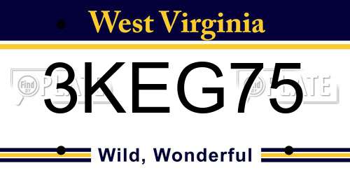 3KEG75 West Virginia License Plate