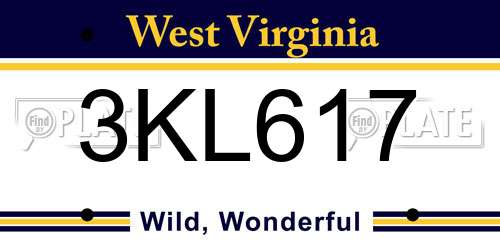 3KL617 West Virginia License Plate