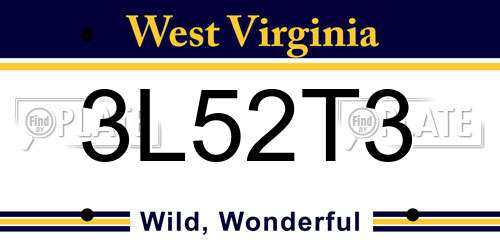 3L52T3 West Virginia License Plate