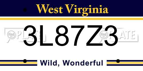 3L87Z3 West Virginia License Plate