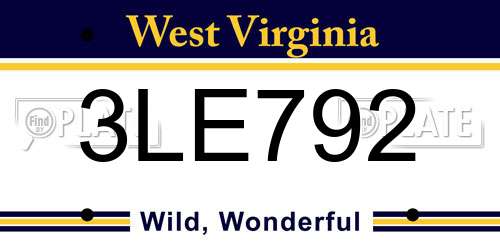 3LE792 West Virginia License Plate