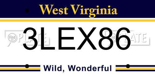 3LEX86 West Virginia License Plate