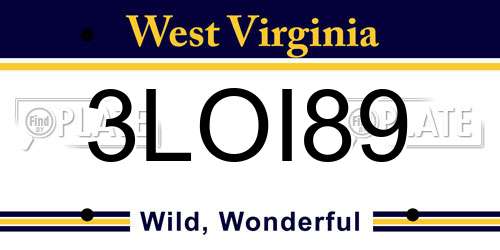 3LOI89 West Virginia License Plate