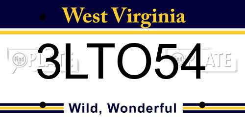 3LTO54 West Virginia License Plate