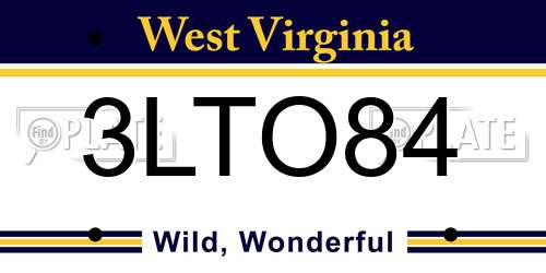 3LTO84 West Virginia License Plate