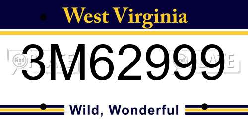 3M62999 West Virginia License Plate