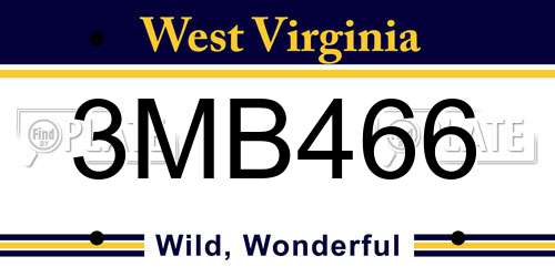 3MB466 West Virginia License Plate