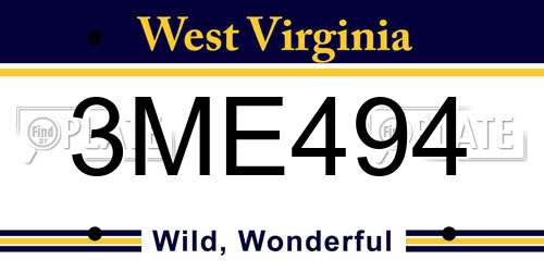 3ME494 West Virginia License Plate