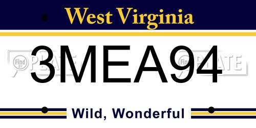 3MEA94 West Virginia License Plate