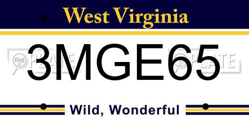 3MGE65 West Virginia License Plate
