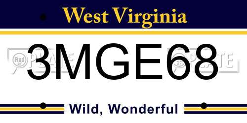 3MGE68 West Virginia License Plate