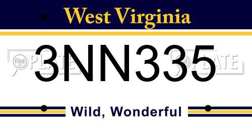 3NN335 West Virginia License Plate