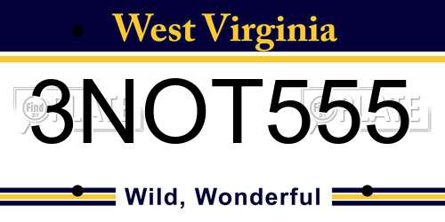 3NOT555 West Virginia License Plate