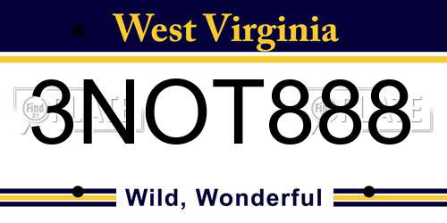 3NOT888 West Virginia License Plate