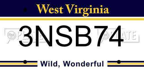 3NSB74 West Virginia License Plate