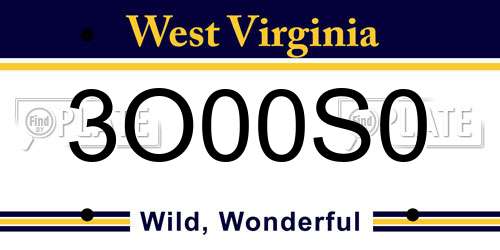 3O00S0 West Virginia License Plate