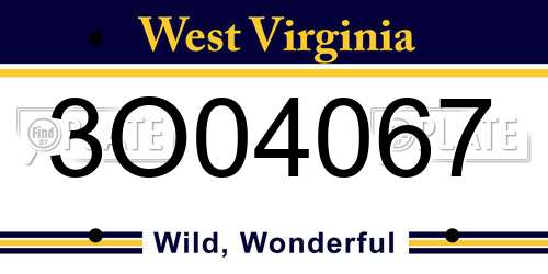 3O04067 West Virginia License Plate