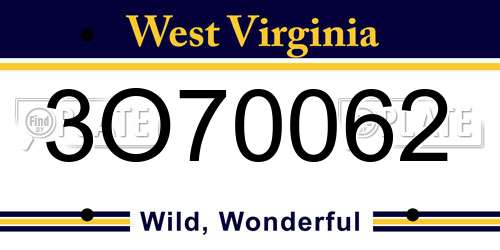 3O70062 West Virginia License Plate