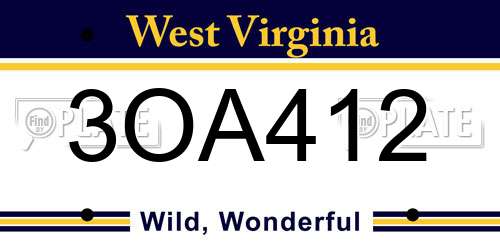 3OA412 West Virginia License Plate
