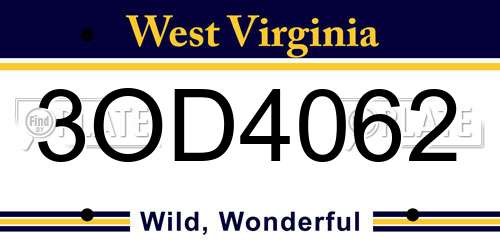 3OD4062 West Virginia License Plate
