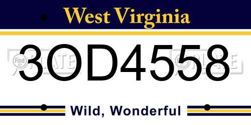 3OD4558 West Virginia License Plate
