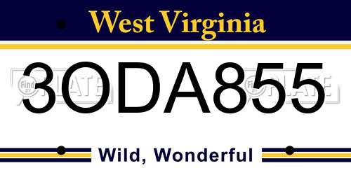 3ODA855 West Virginia License Plate