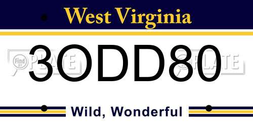 3ODD80 West Virginia License Plate