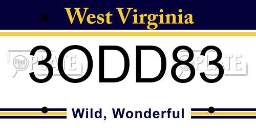 3ODD83 West Virginia License Plate