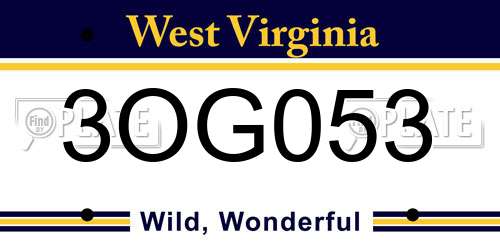 3OG053 West Virginia License Plate