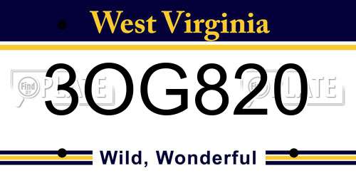 3OG820 West Virginia License Plate