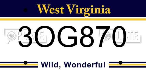 3OG870 West Virginia License Plate