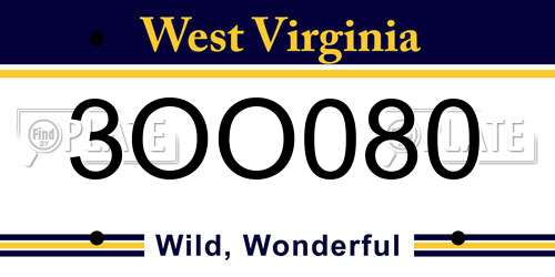 3OO080 West Virginia License Plate