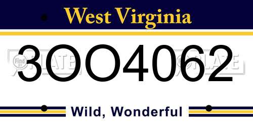 3OO4062 West Virginia License Plate