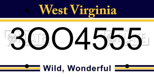 3OO4555 West Virginia License Plate