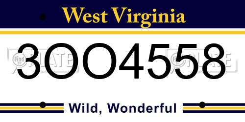 3OO4558 West Virginia License Plate