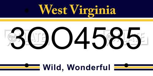 3OO4585 West Virginia License Plate