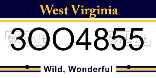 3OO4855 West Virginia License Plate