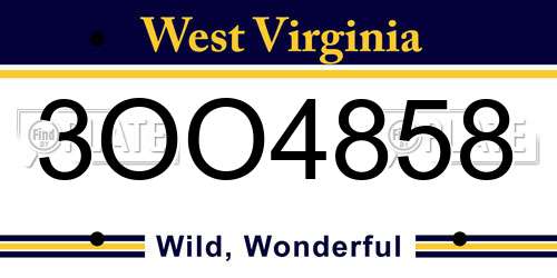 3OO4858 West Virginia License Plate