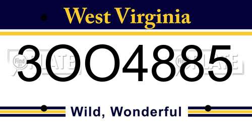 3OO4885 West Virginia License Plate
