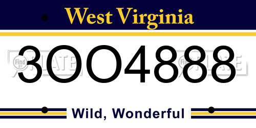 3OO4888 West Virginia License Plate