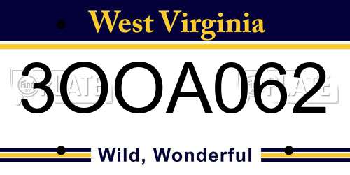 3OOA062 West Virginia License Plate