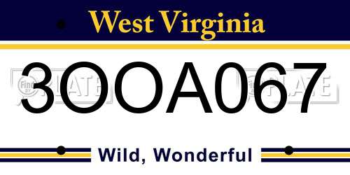 3OOA067 West Virginia License Plate