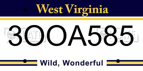 3OOA585 West Virginia License Plate