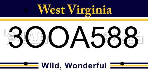 3OOA588 West Virginia License Plate